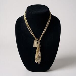 Chico’s Luella Gold Beaded Multi-Strand Tassel Necklace NWT Adjustable Layered